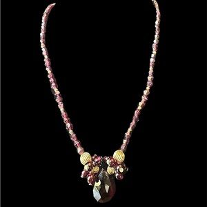 Vintage Garnet Briolette Cut Gemstone Bead Estate Necklace